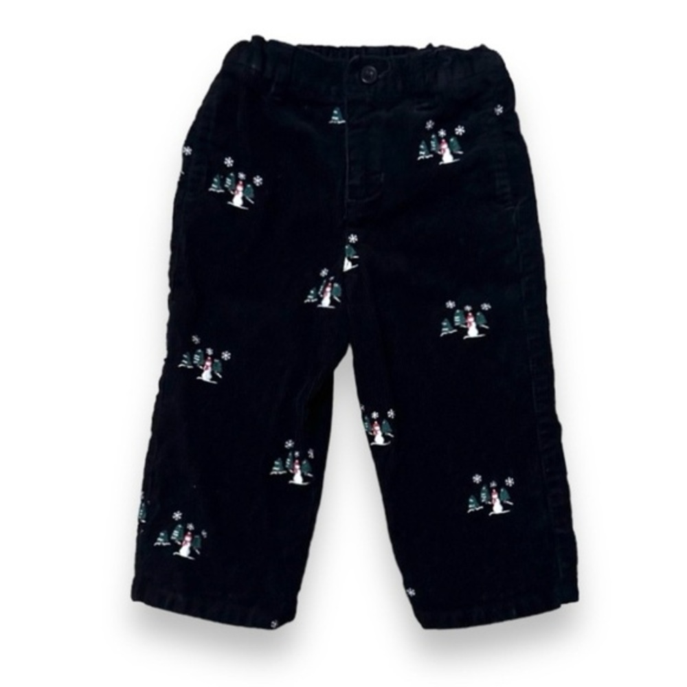 Hartstrings Black Corduroy Pants Snowman Winter Embroidery Toddler Size 18 Month